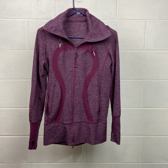 Lululemon Stride Jacket Mini Check Pique Plum Purple Size 4 Hooded Full Zip - Picture 2 of 11